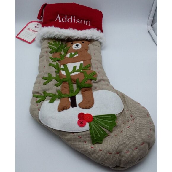 Pottery Barn Kids Addison Woodland Bear Stocking Holiday Christmas Quilted Xmas - Picture 10 of 10